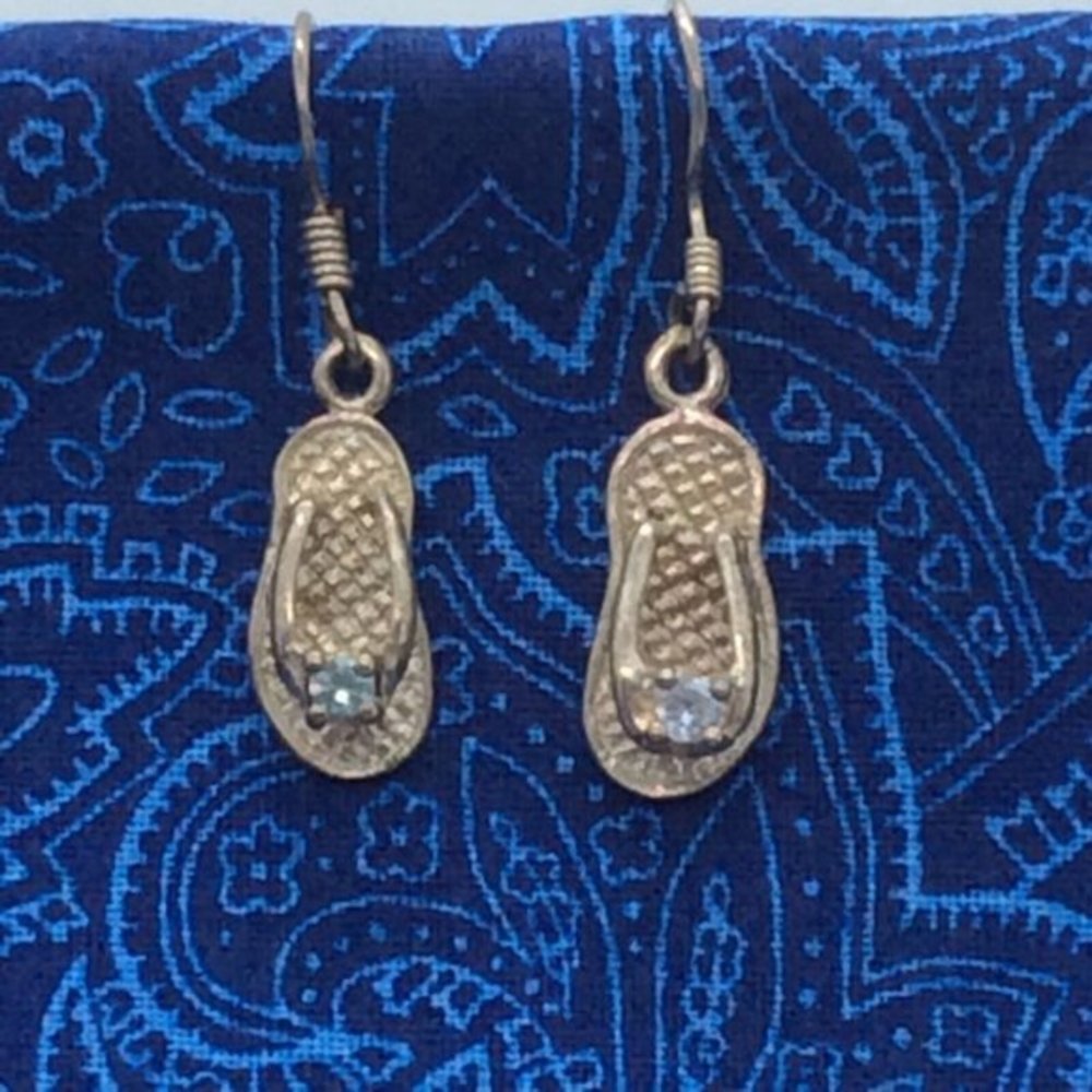 Sterling Silver flip flops blue stone Aquamarine Stones‎ Beach 925 earrings